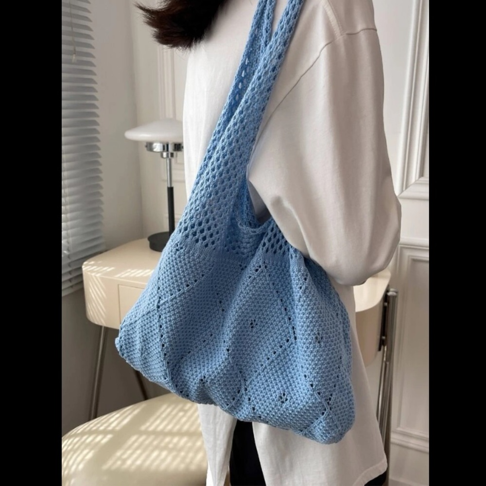 NEW Gorgeous Blue Cable Knit Tote Bag Purse OS